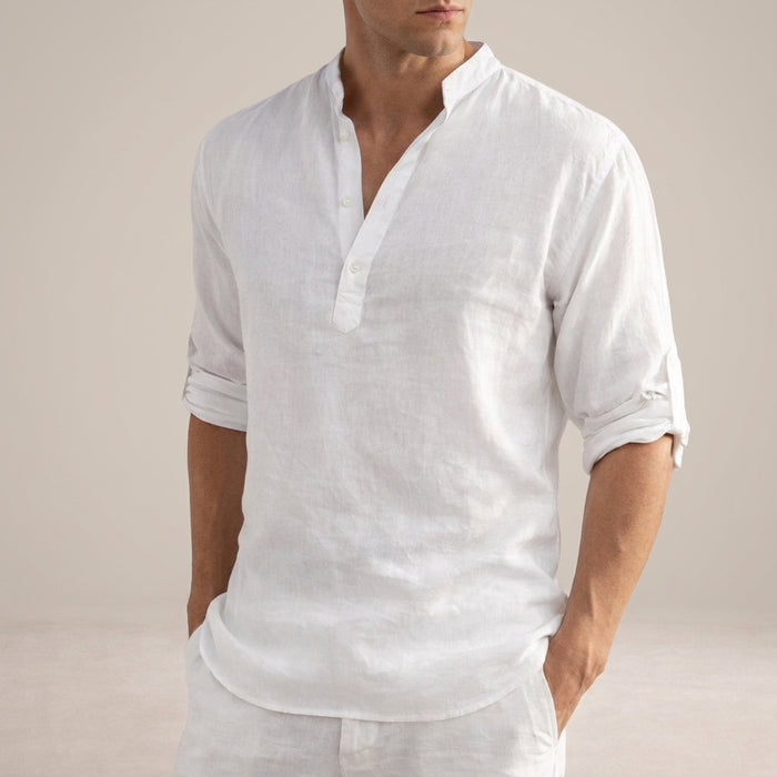 Hamptons Linen Grandad Collar Shirt