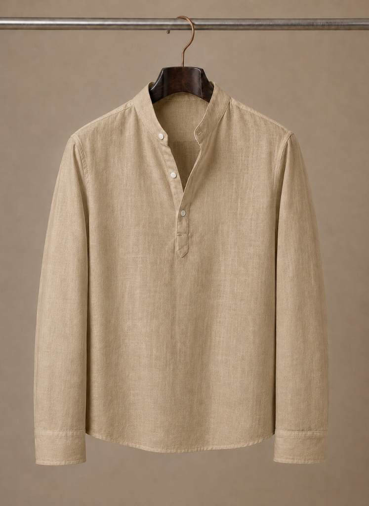 Hercules Grandad Collar Linen Shirt