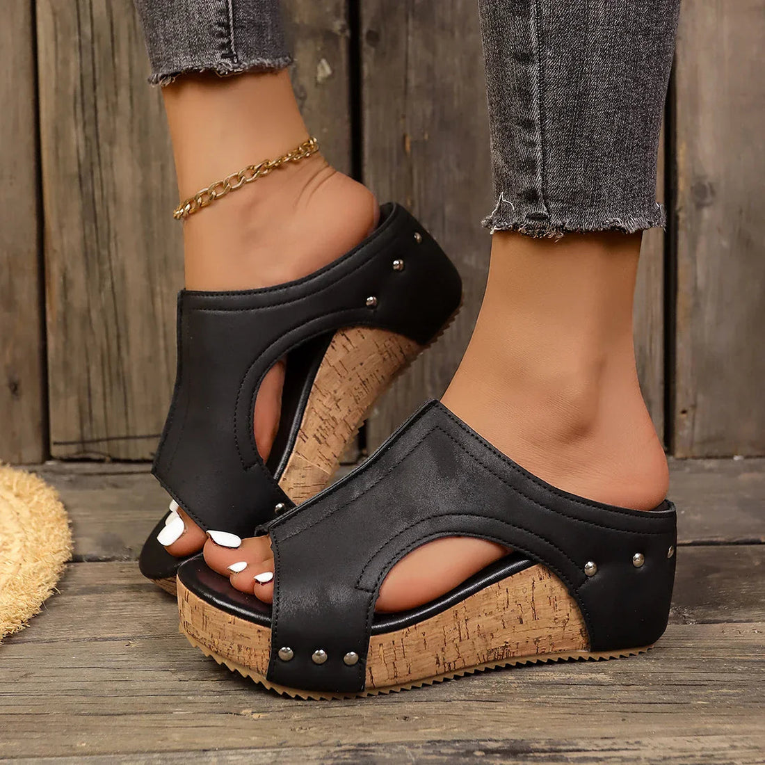 Alessia Stud Wedge Sandals