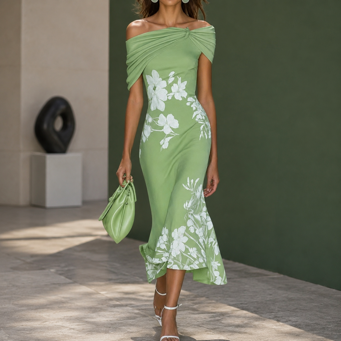 Eva-Jane Draped Midi Dress - Green