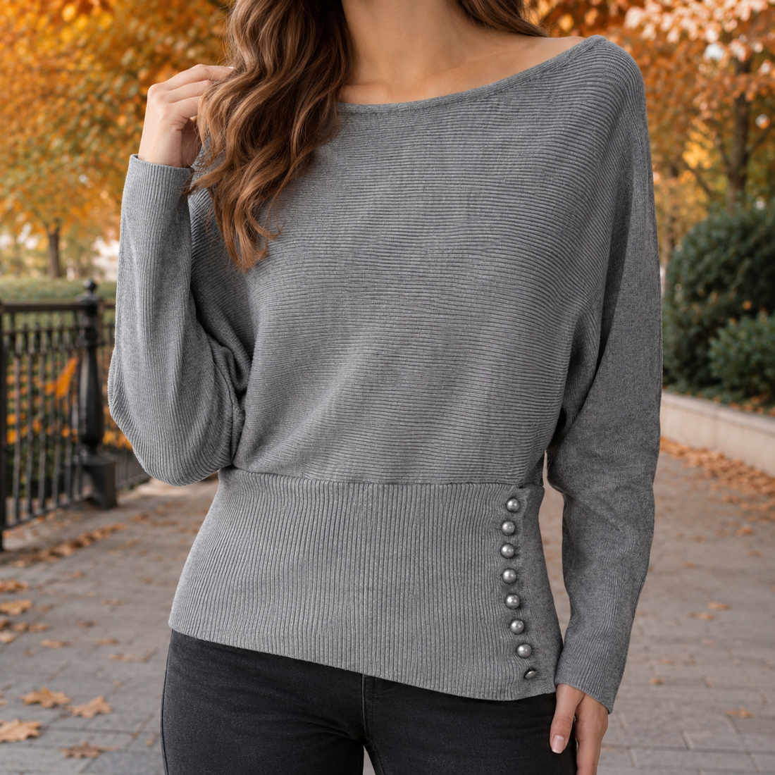 Cleo-Jade Boat Neck Sweater - Gray