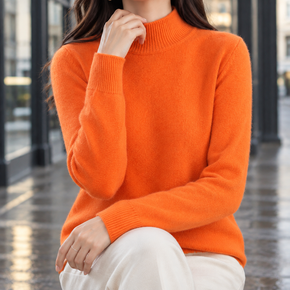 Isabelle Mock Neck Sweater - Orange