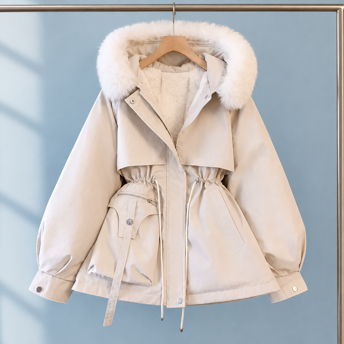 Sabina-Jade Fur Trim Parka - White