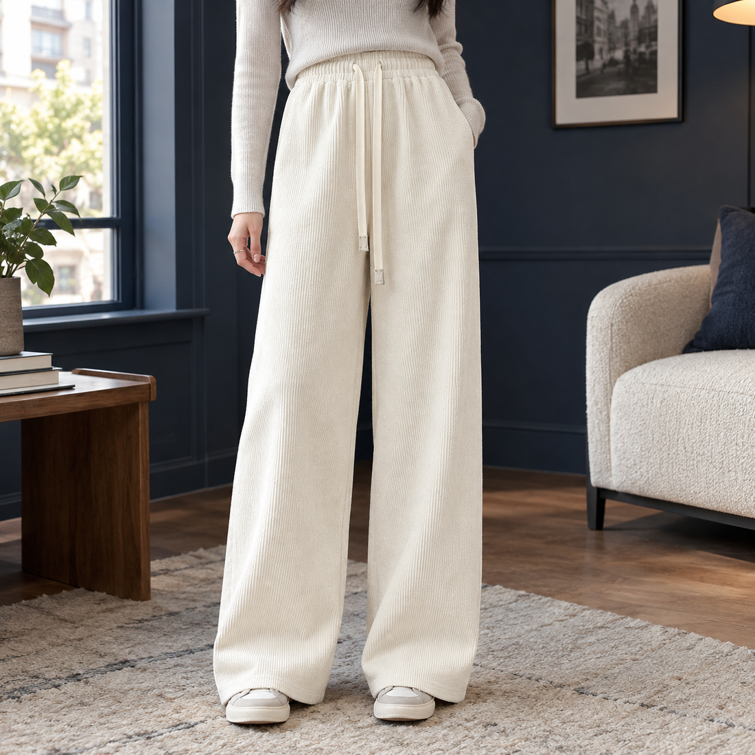 Evelina-Louise Wide Leg Pants - Rice White