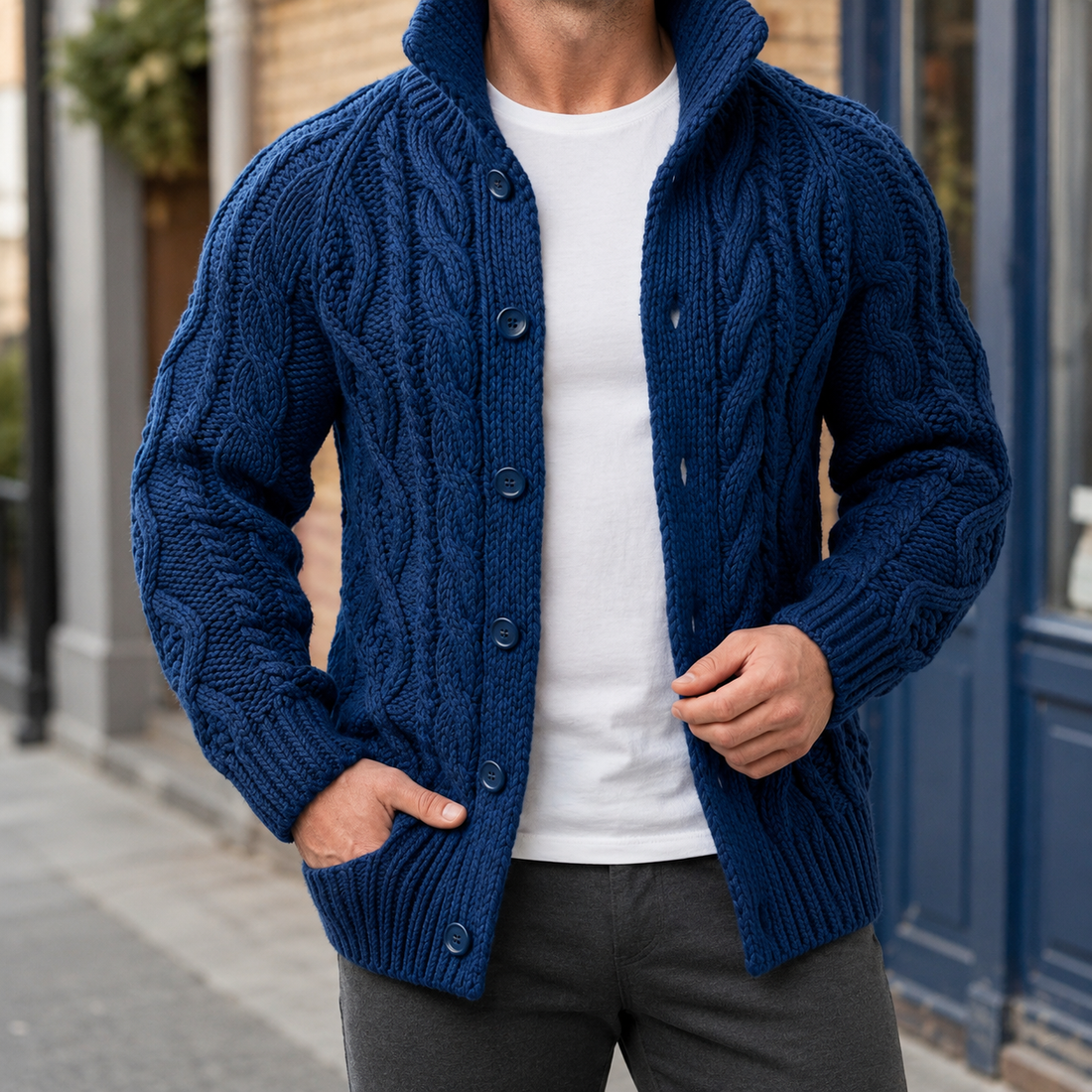 Hugo-Dean Cable Knit Sweater - Dark Blue