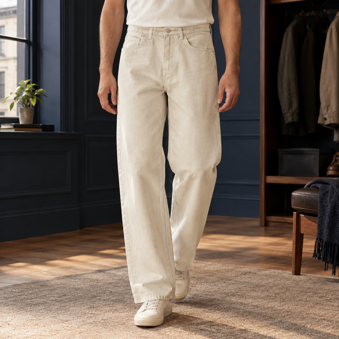 Ramsey-Wren Straight Leg Jeans - Cream White