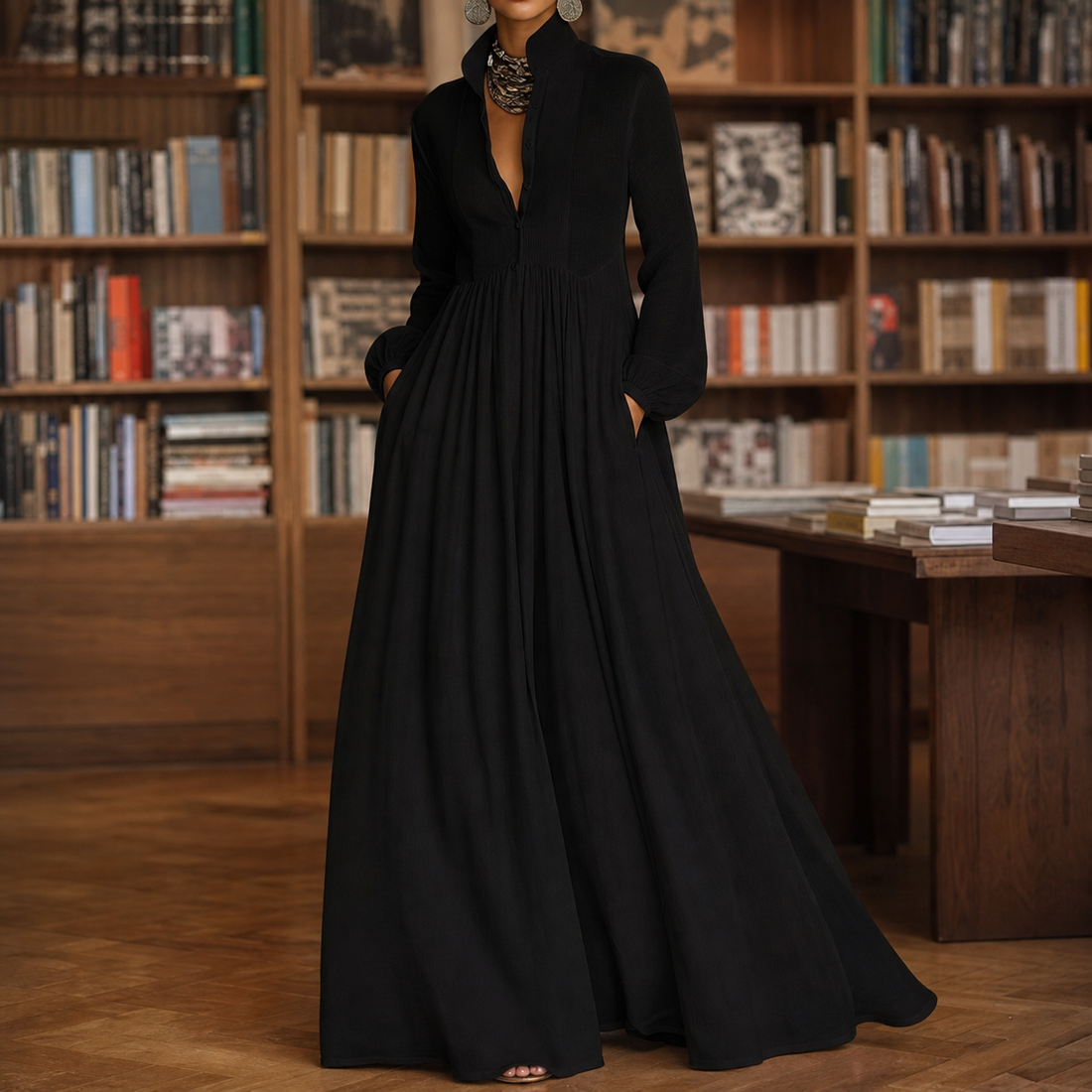 Priscilla-Skye Flowing Maxi Dress - Black