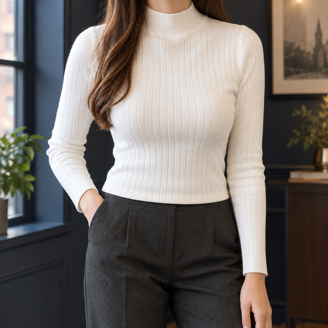 Maia-Sage Mock Neck Top - White