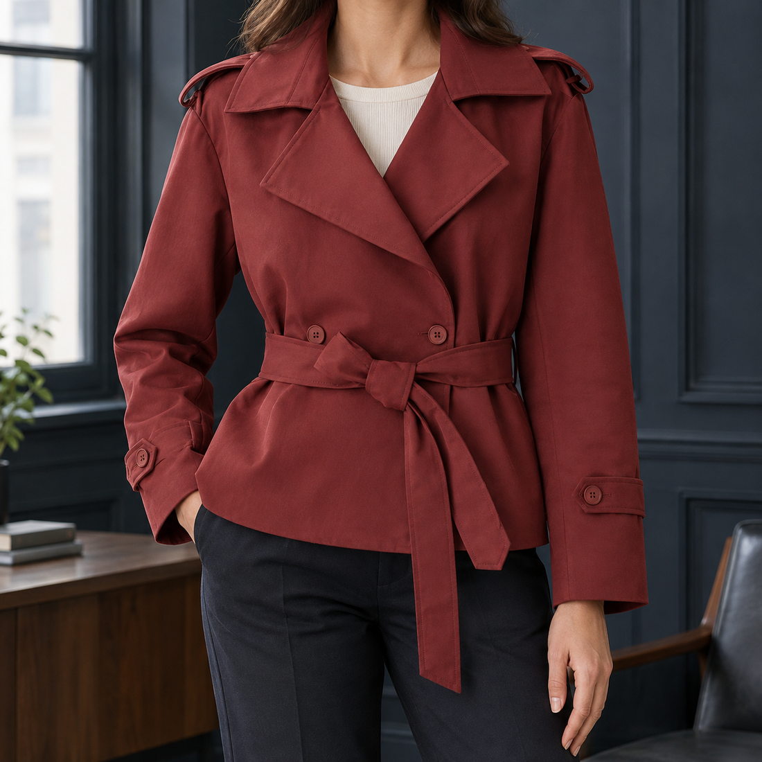 Armelle-Jane Belted Jacket - Red