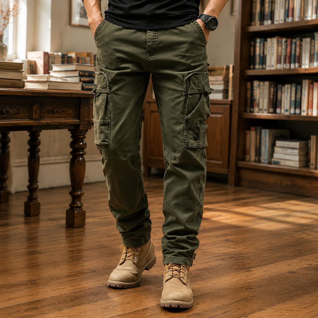 Reuben-West Relaxed Cargo Pants - Varen Green