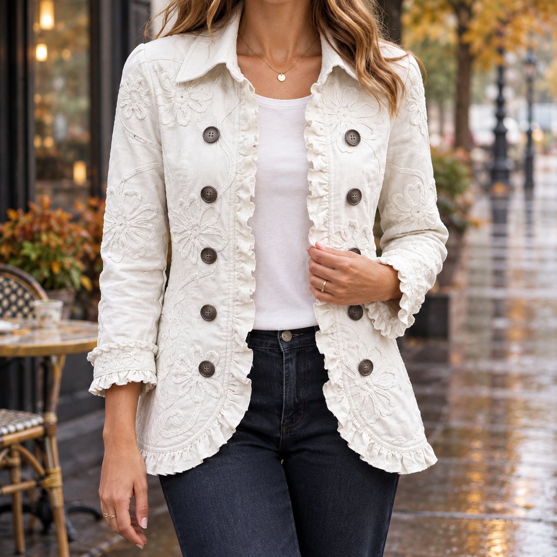 Mina-Marie Ruffle Jacket - White