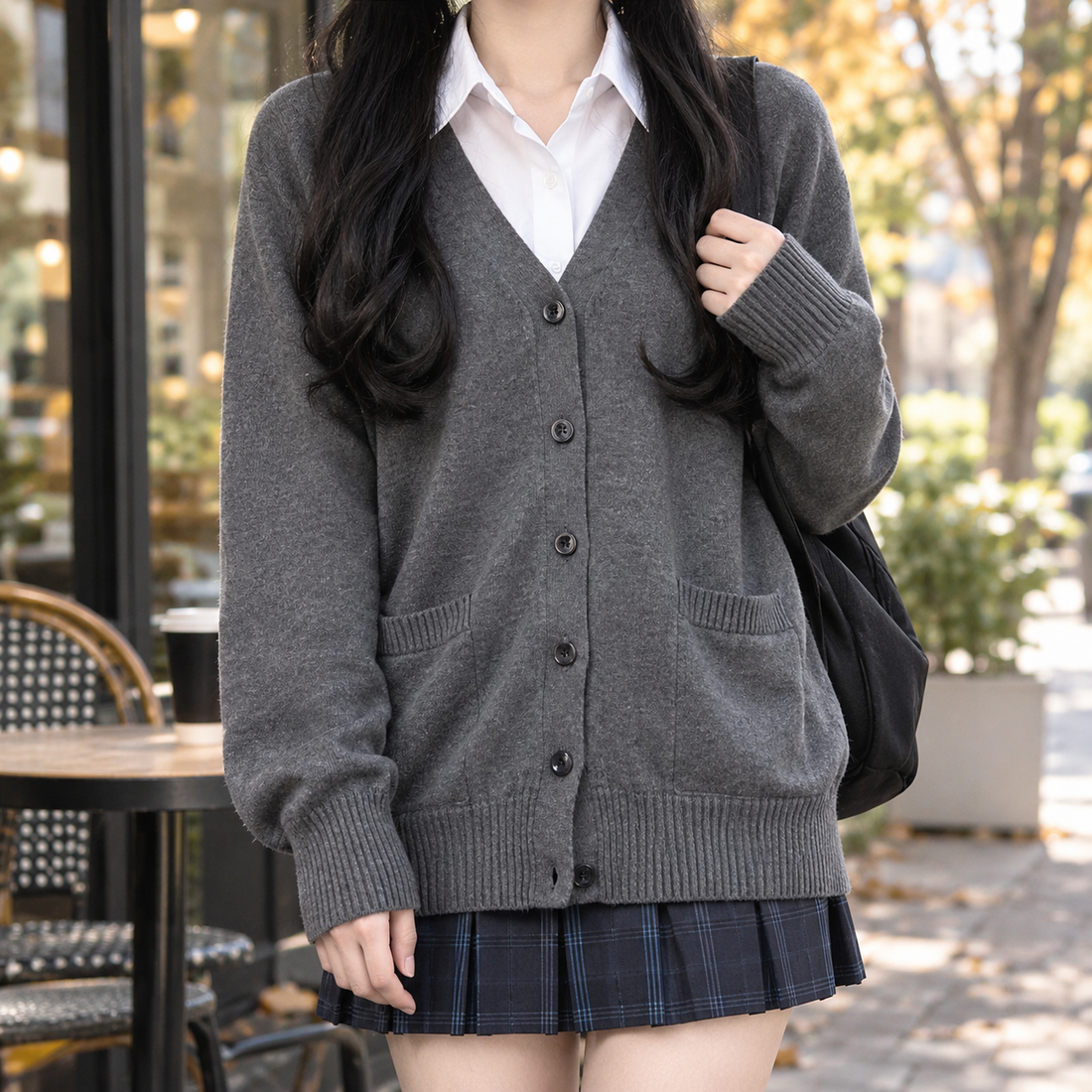 Ilaria-Lane V Neck Cardigan - Dark Gray