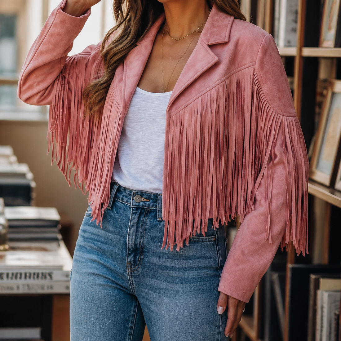 Giselle-Grace Western Fringe Jacket - Pink