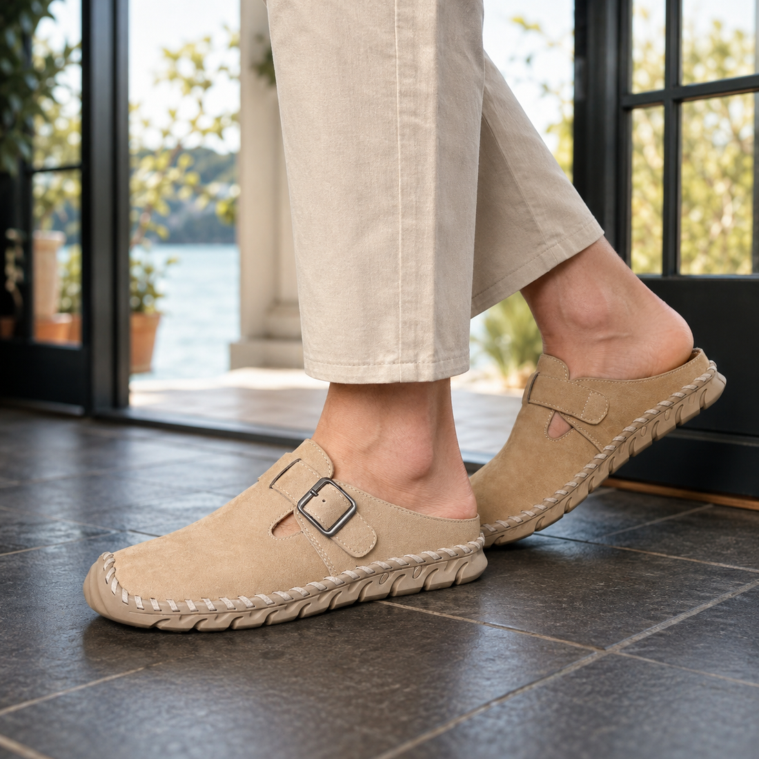 Tavelli Buckle Mules - Beige