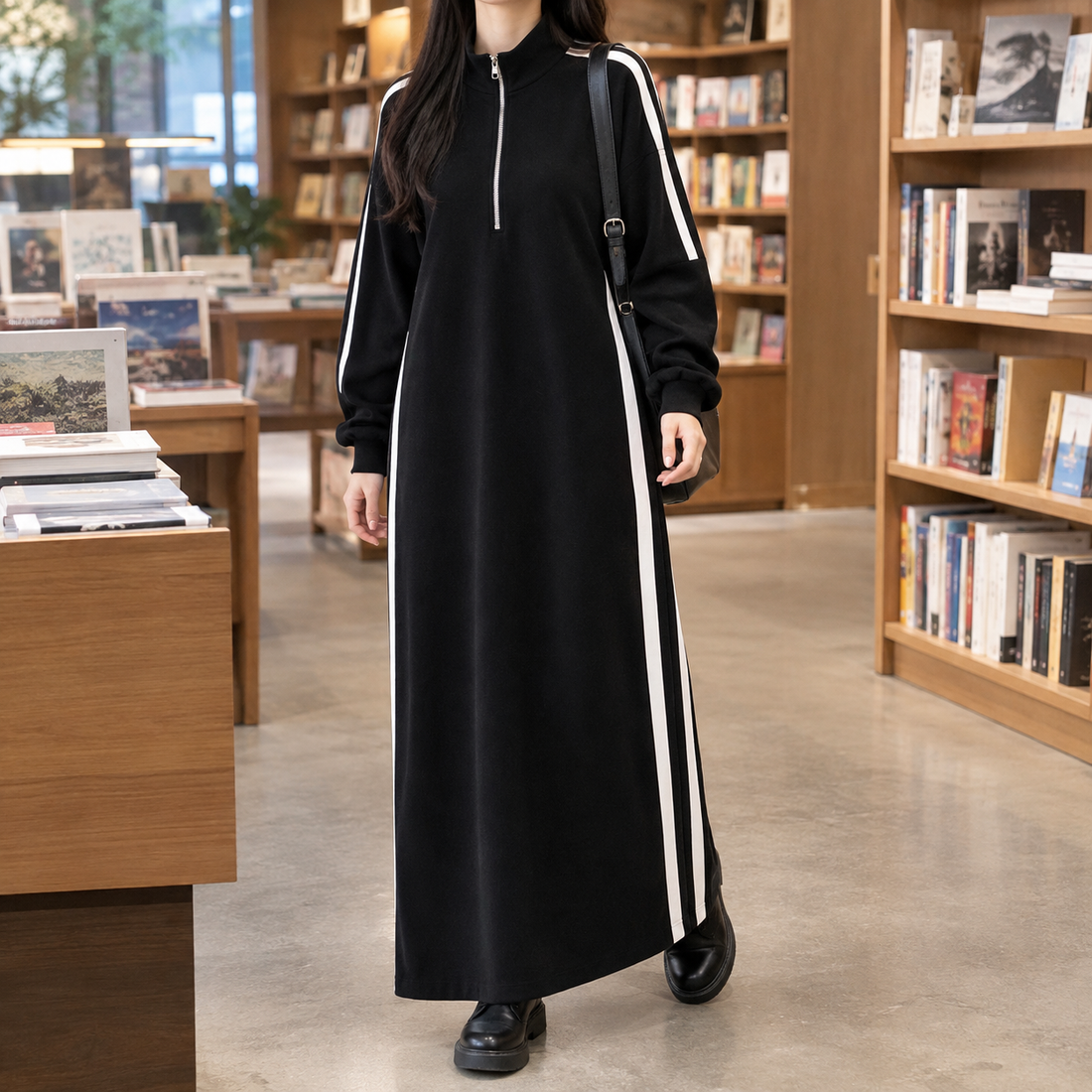 Cora-Elise Side Stripe Dress - Black