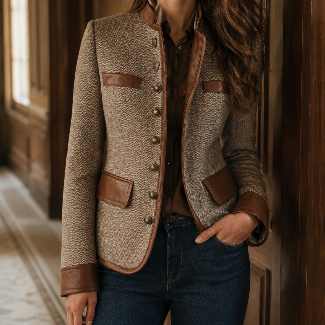 Elowen-Faye Herringbone Jacket - Brown