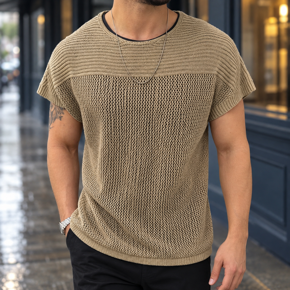 Fraser Open-Knit Top - Khaki