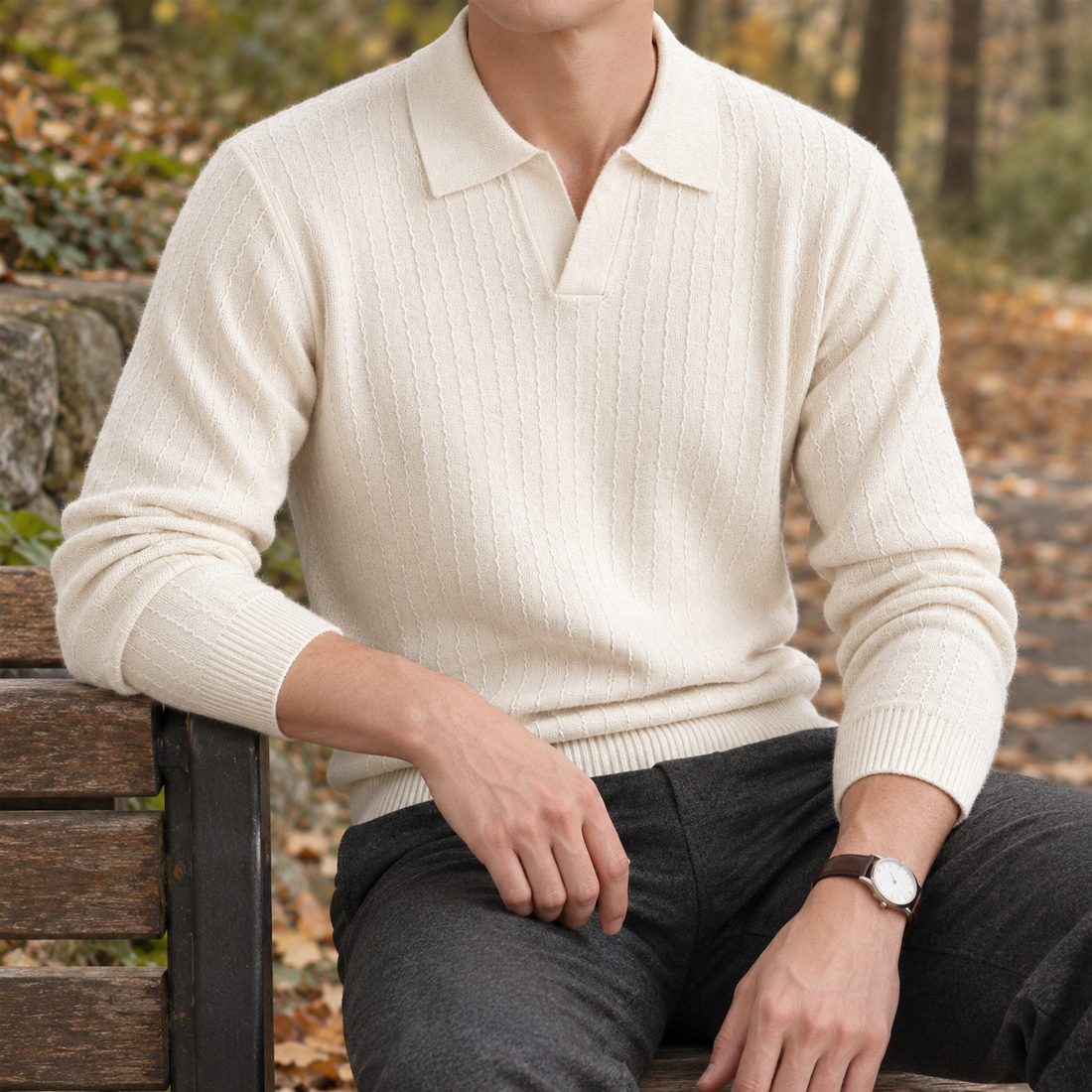 Balthasar-Grey Textured Polo Sweater - White