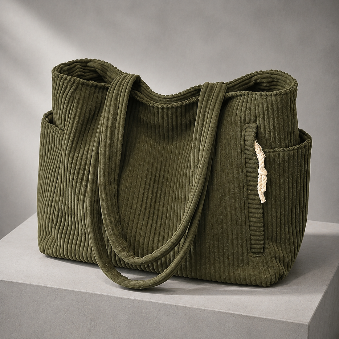 Ferretti Ribbed Tote - Green