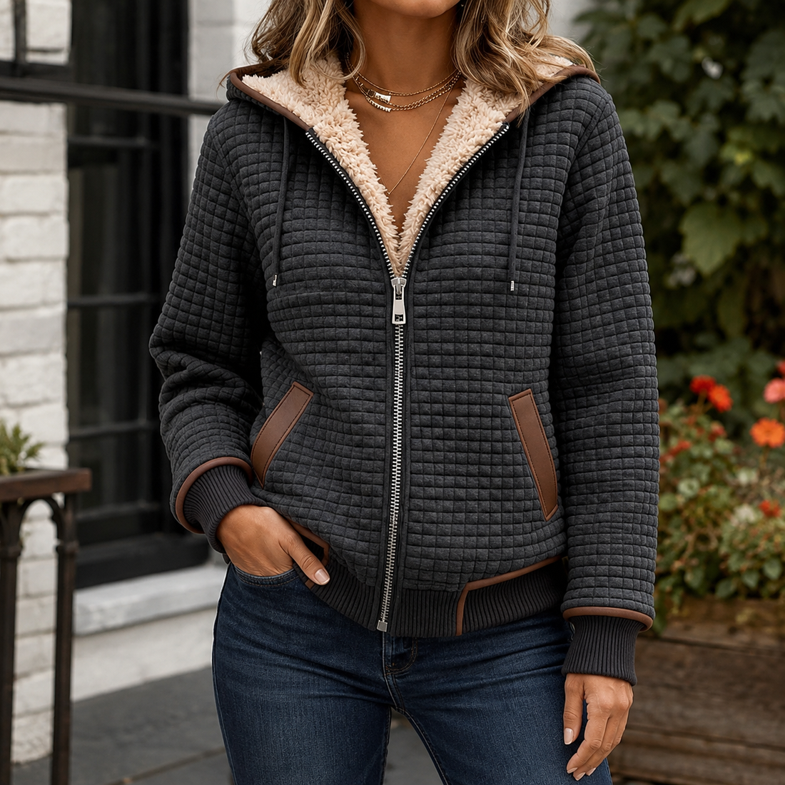 Marina-Claire Quilted Jacket - Charcoal Gray
