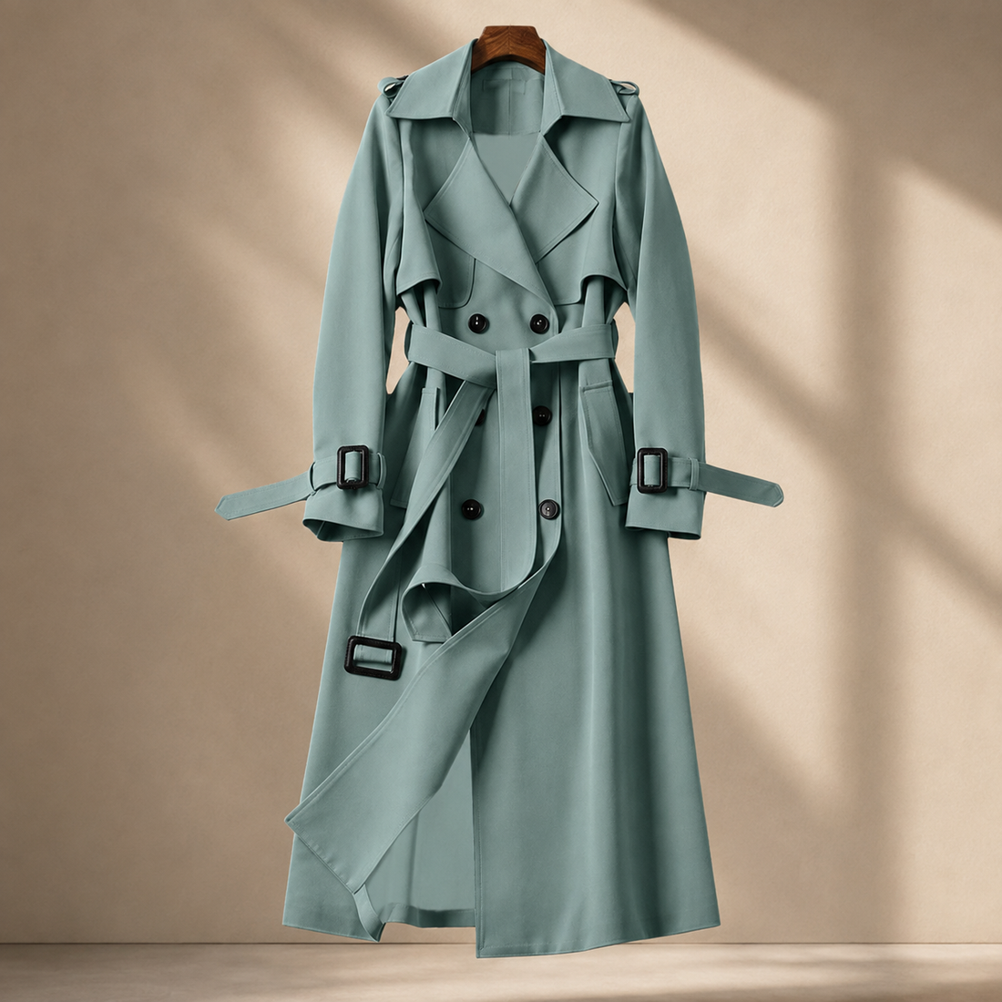 Camille-Pearl Belted Overcoat - Green