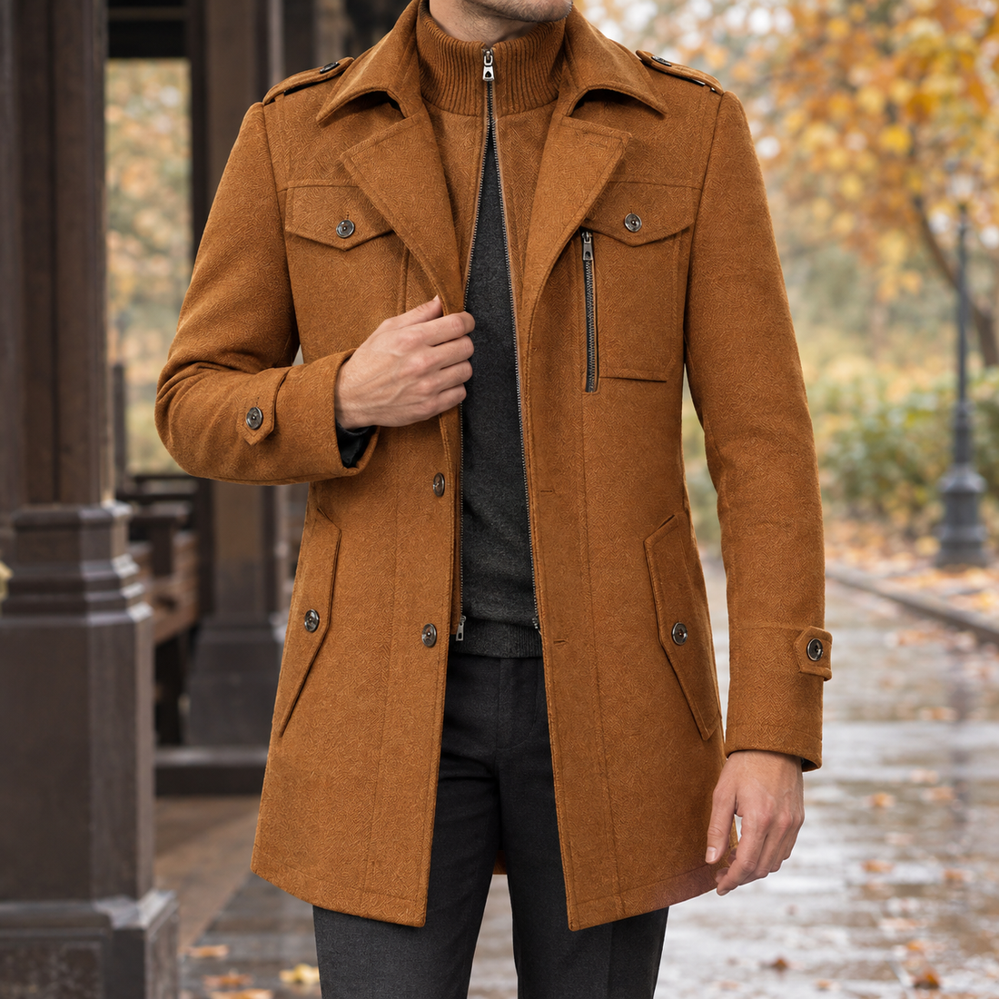 Macaire-Jude Double Collar Coat - Camel