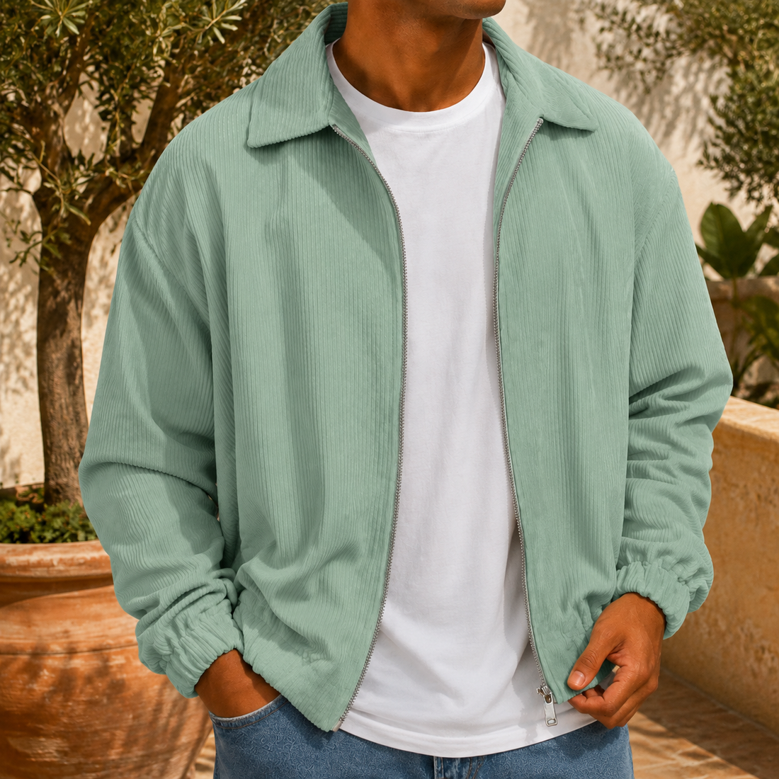 Ambrose-Dean Ribbed Jacket - Light Green