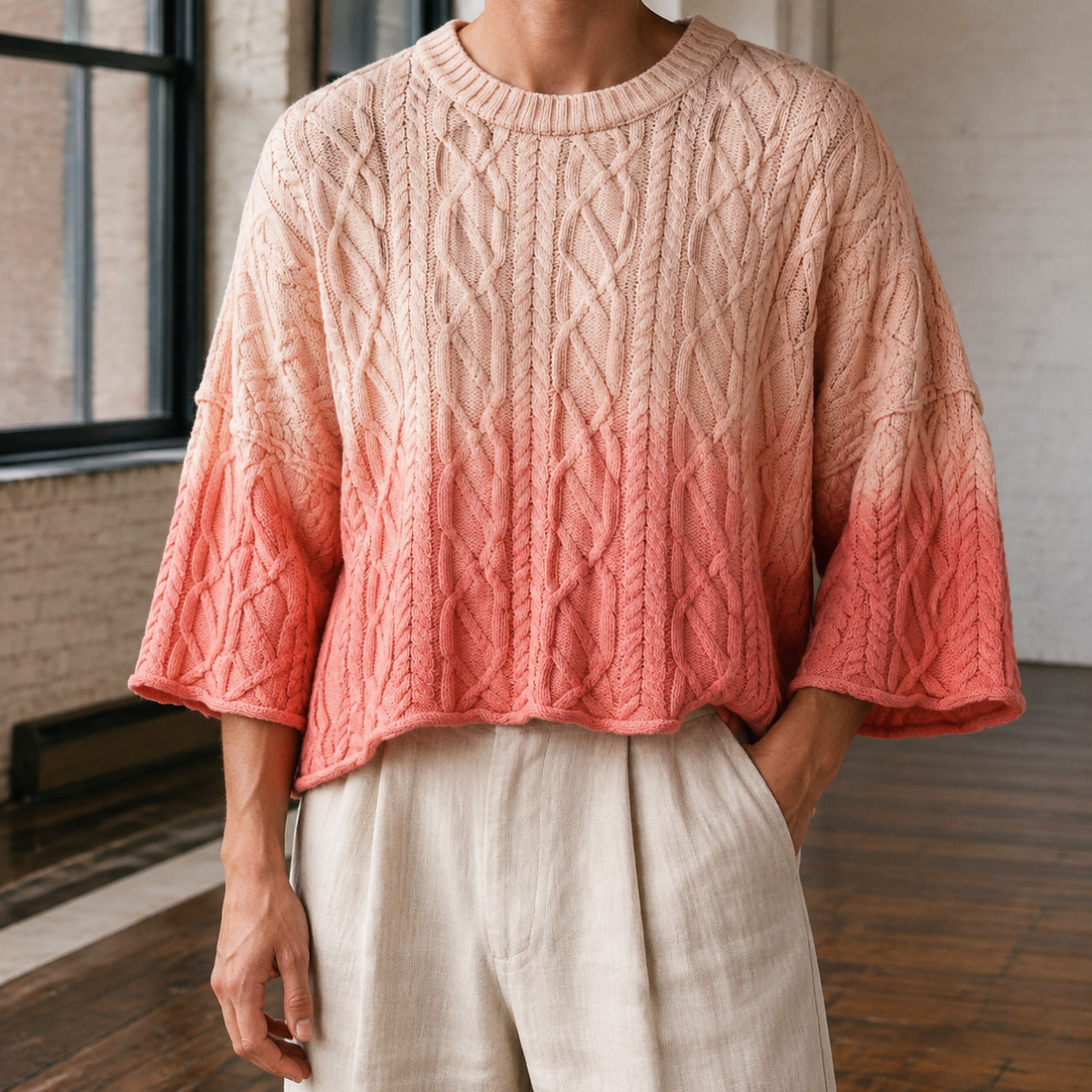 Hector-Grant Cable Knit Top - Coral