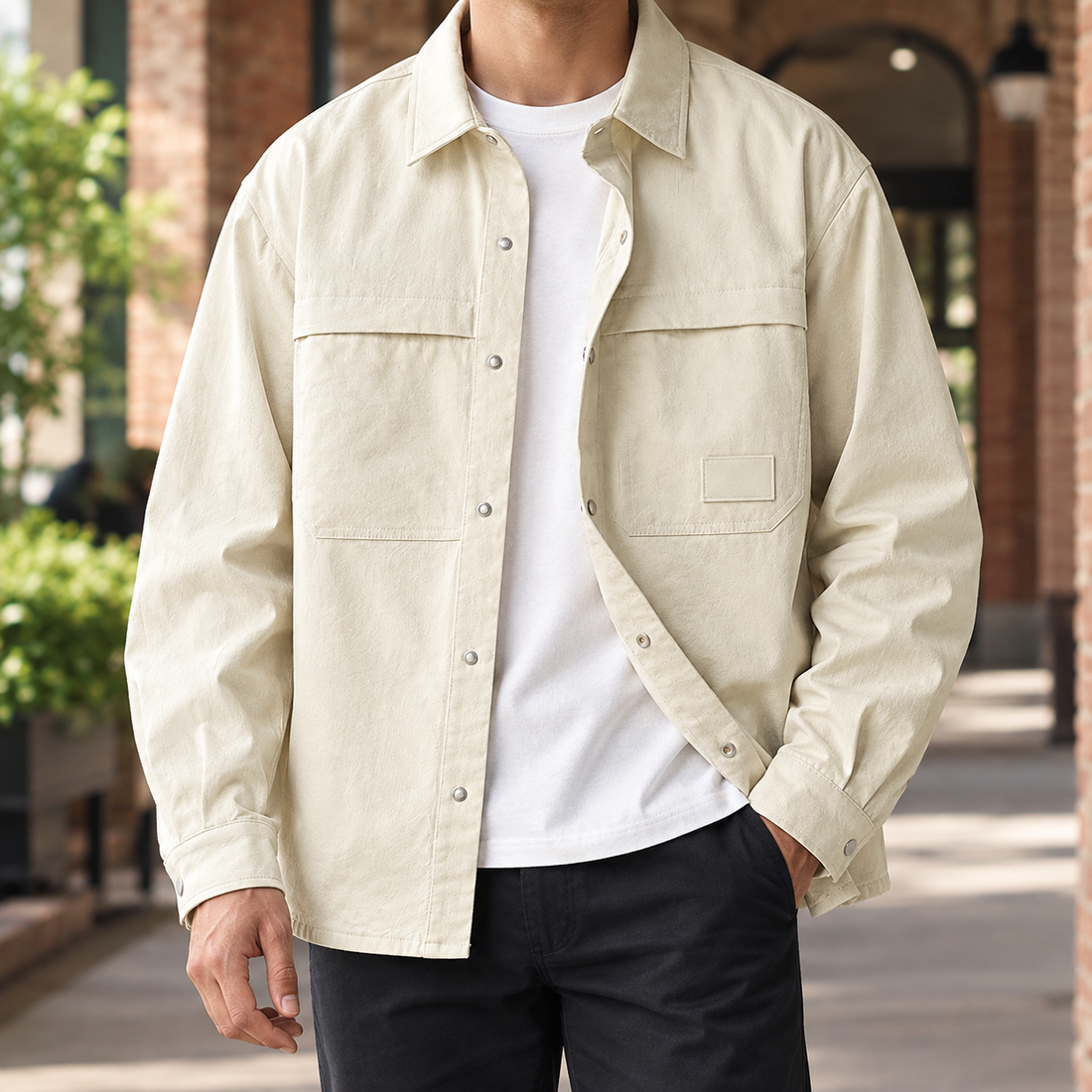 Dominic-West Utility Overshirt - Cream
