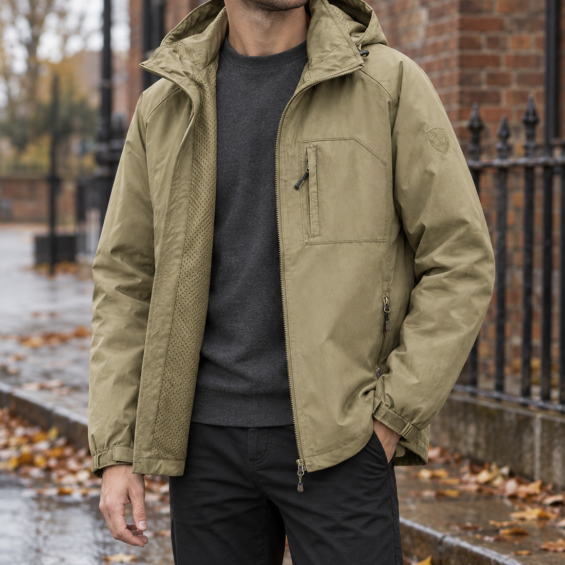 Edmund-Stone Hooded Jacket - Khaki