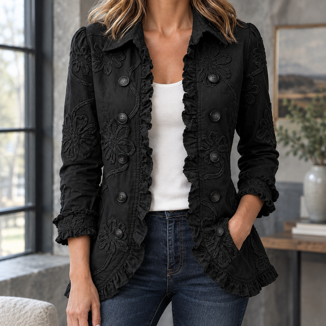 Hyacinth-Hope Floral Jacket - Black