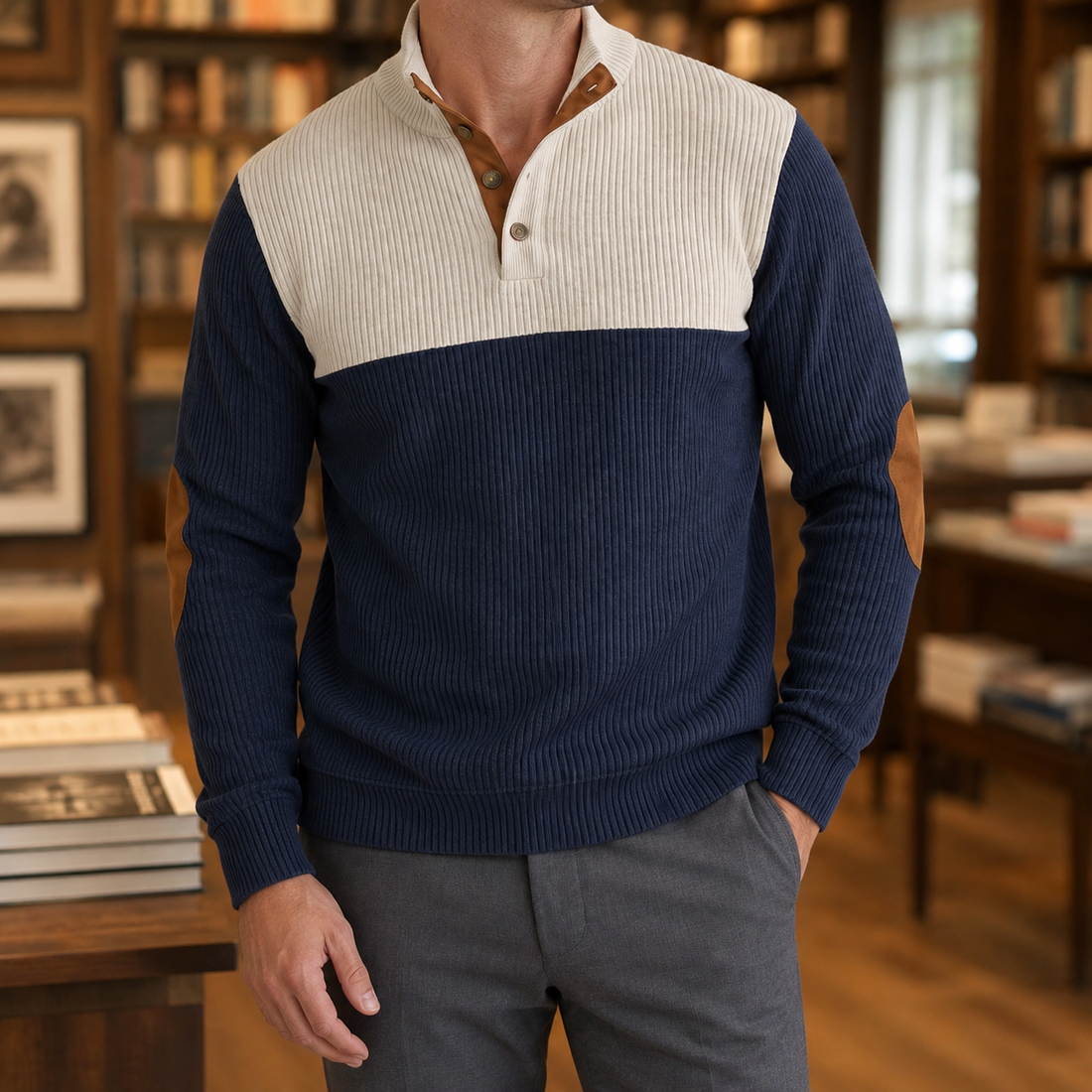 Rocco-Rhys High Collar Sweater - Navy Blue