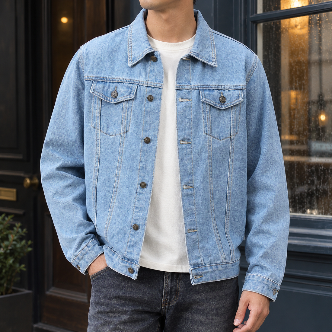 Olivier-York Washed Denim Jacket - Light Blue