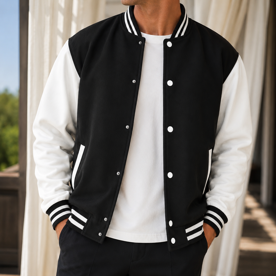Blaise-Grey Varsity Jacket - Black