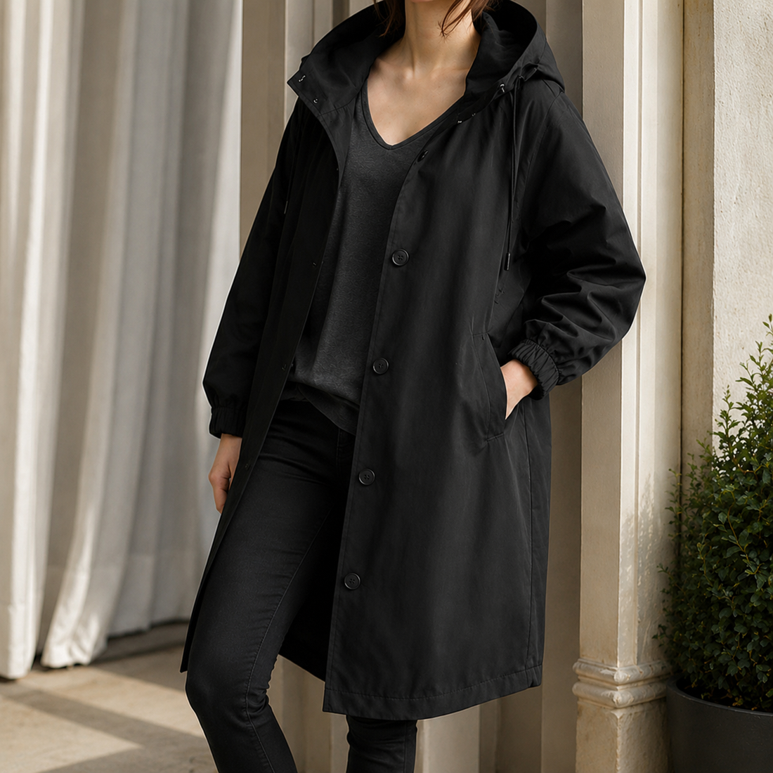 Zelda-Elise Hooded Overcoat - Black
