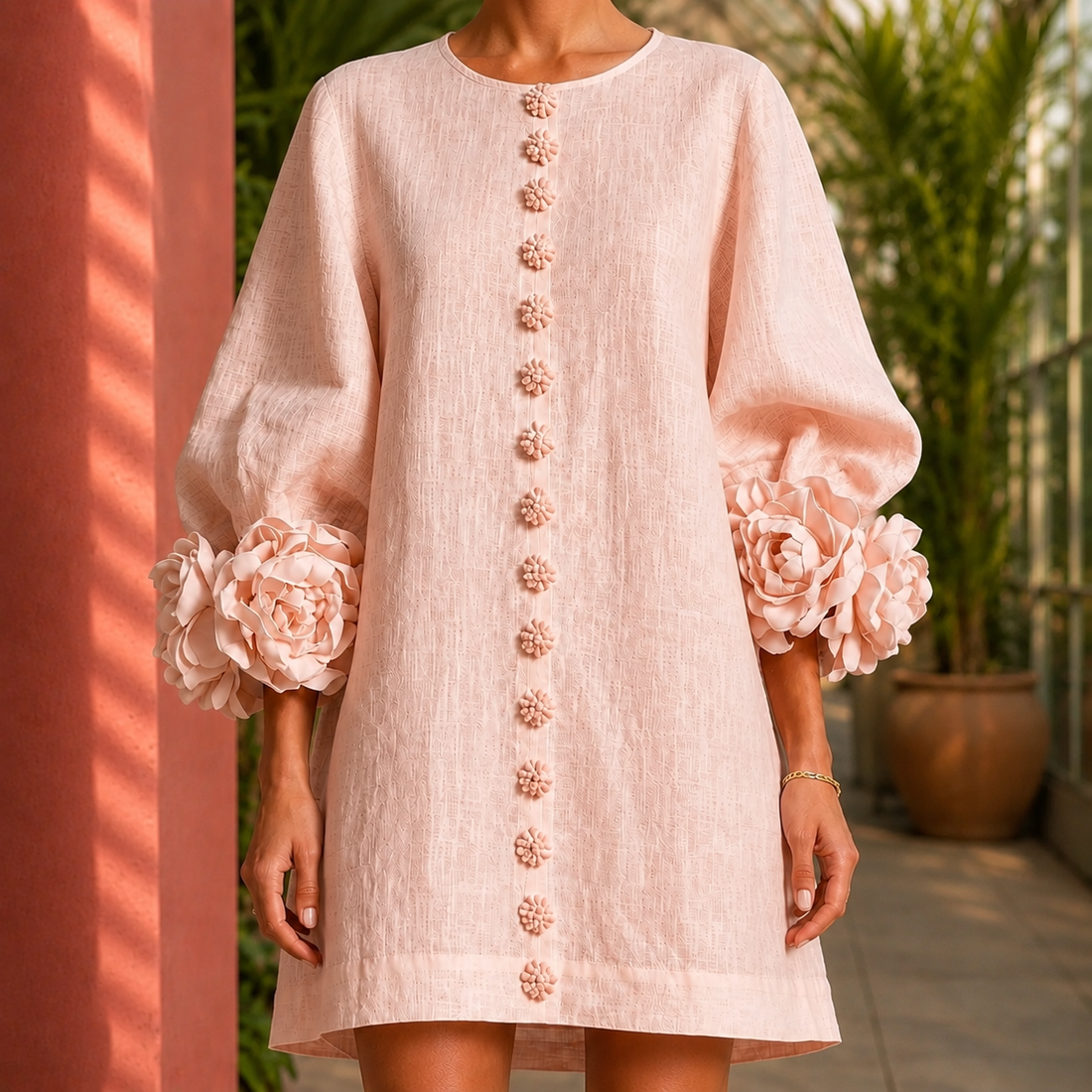 Ariadne Floral Cuff Dress - Blush Pink