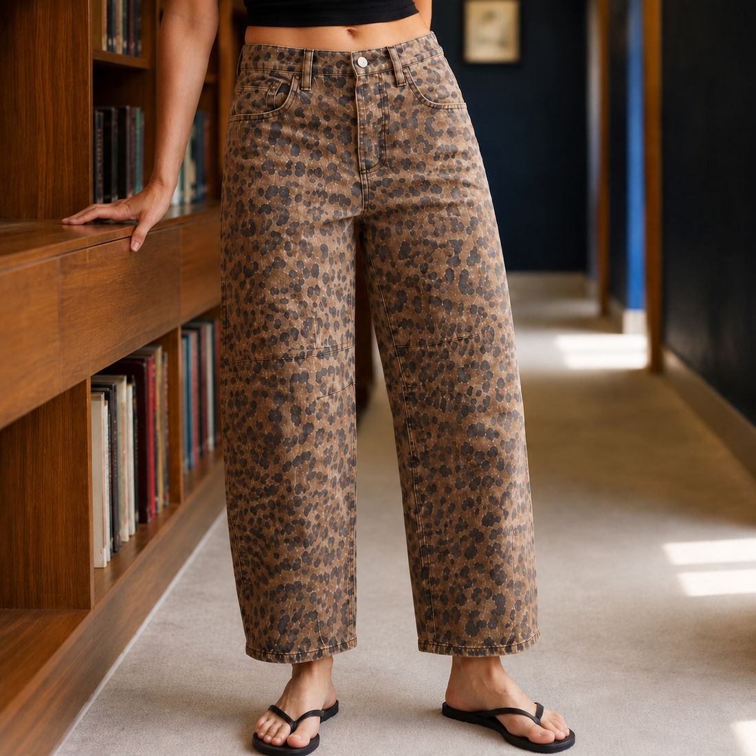 Evangeline-Rose Barrel Jeans - Leopard