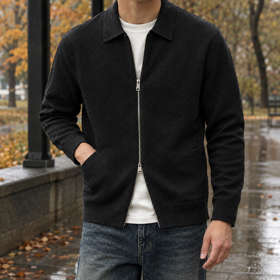 Clovis-Dean Zip Collar Jacket - Black