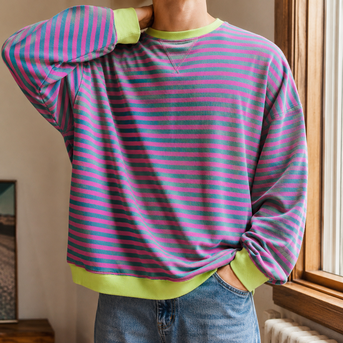 Florian-Wade Striped Sweater - Green & Pink