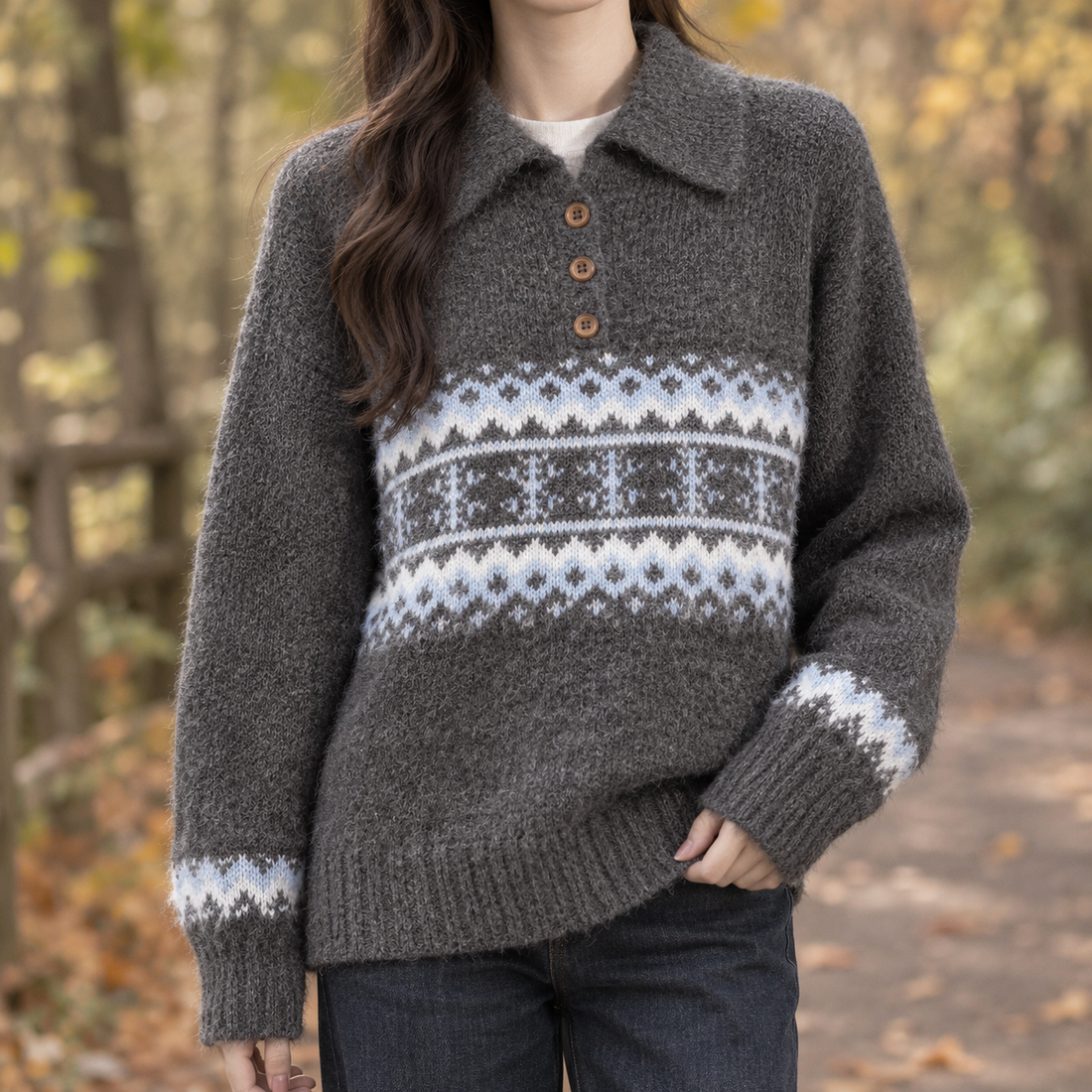 Helena-Grace Fair Isle Sweater - Gray