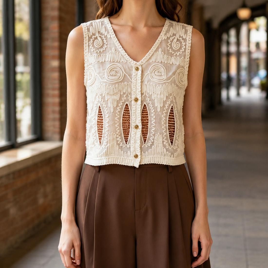 Salome Crochet Vest - White