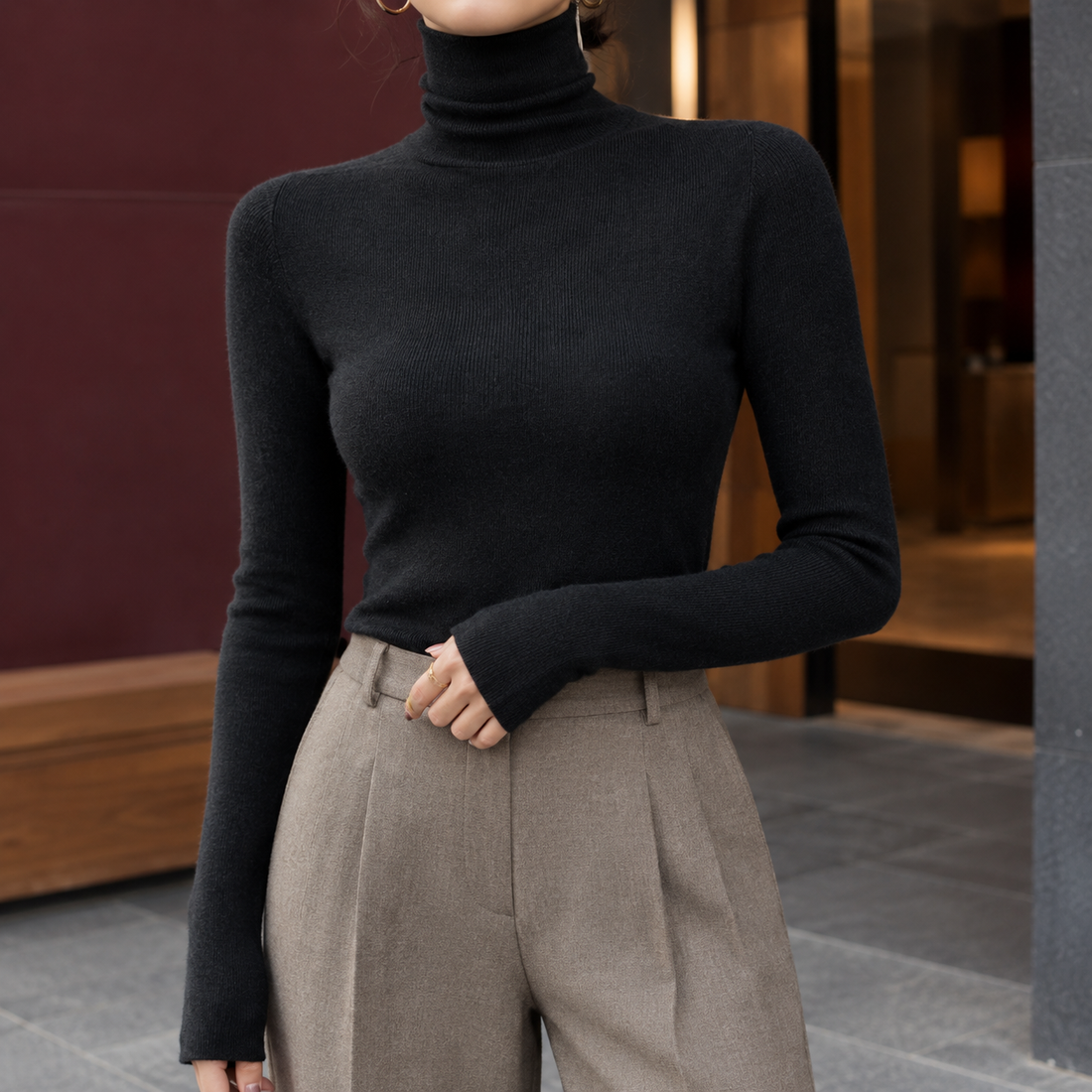 Nerissa-Skye Ribbed Turtleneck - Black