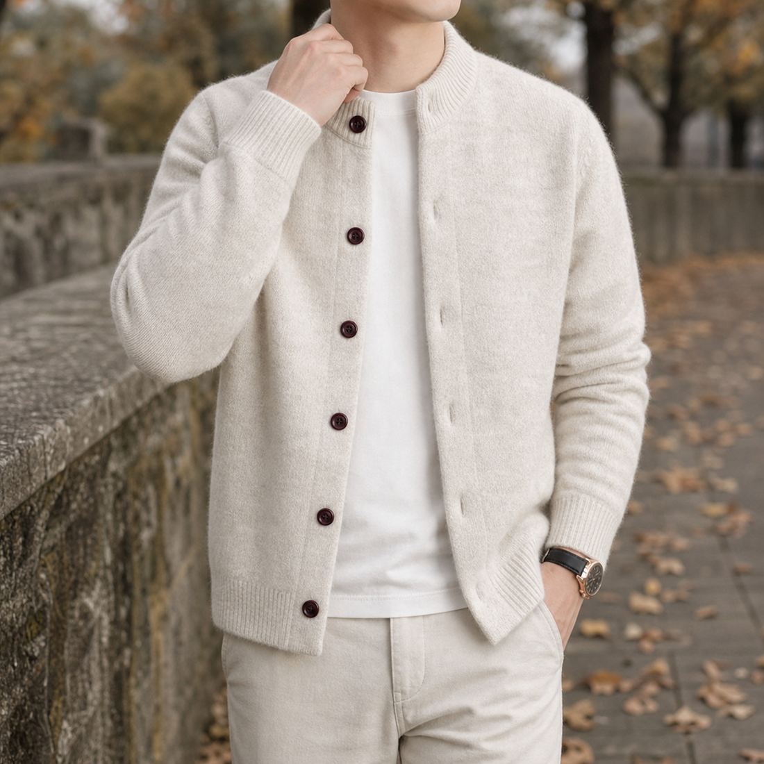 Kit-Dean Stand Collar Cardigan - Apricot