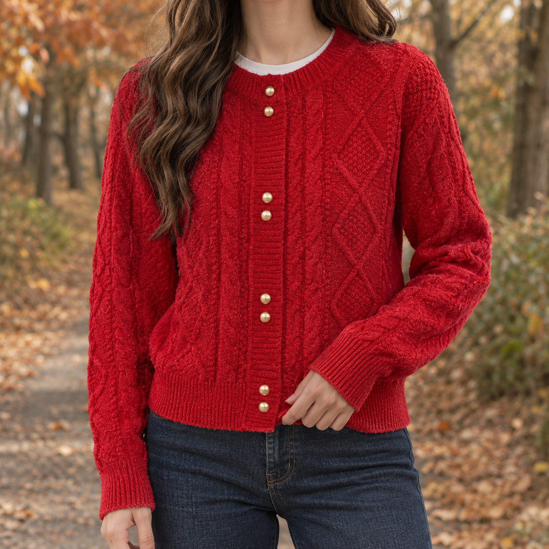 Vivienne-Eve Cable Knit Cardigan - Red