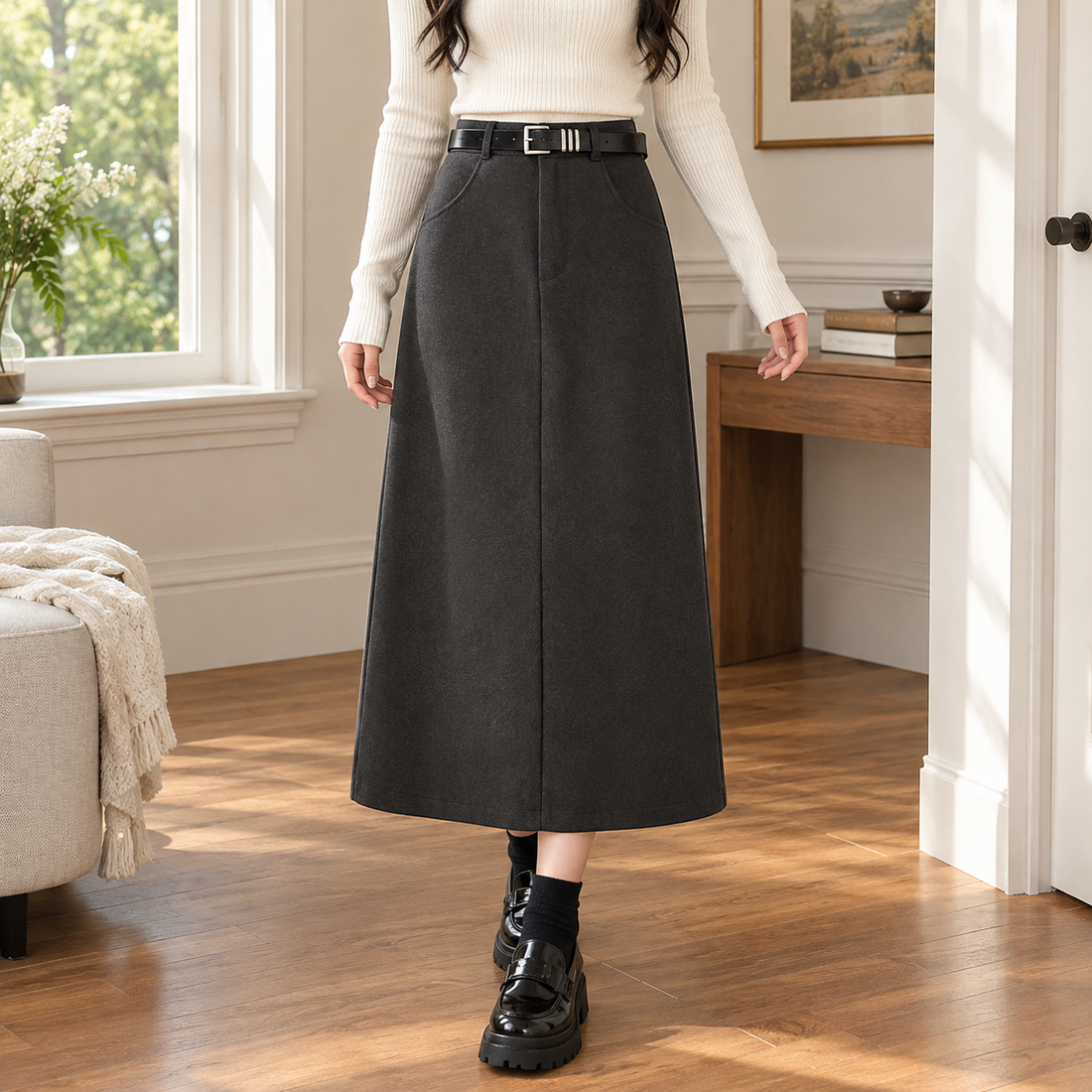 Hermione-Elise High Waist Skirt - Black