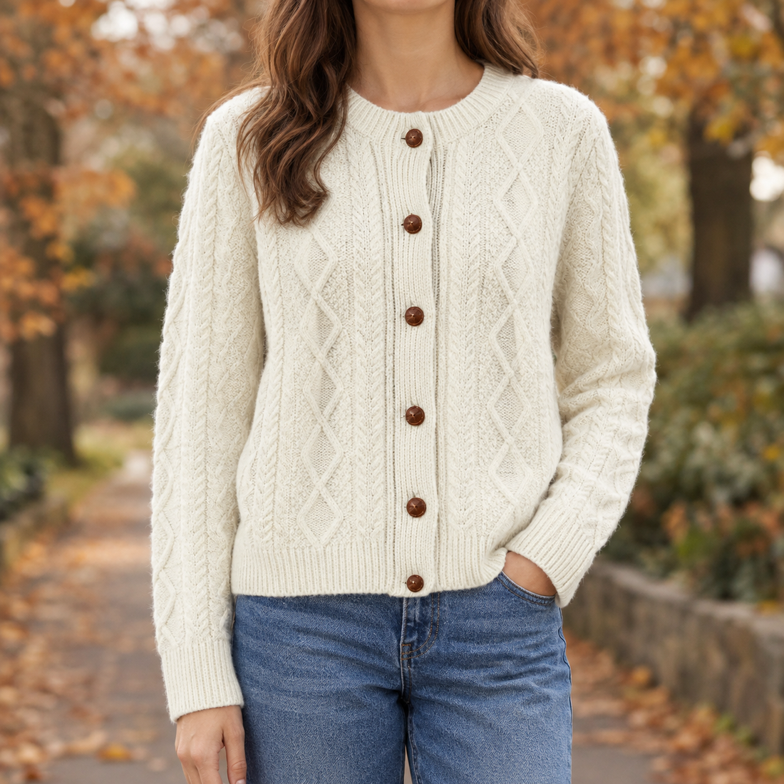 Xenia-Sage Wool Cardigan - White