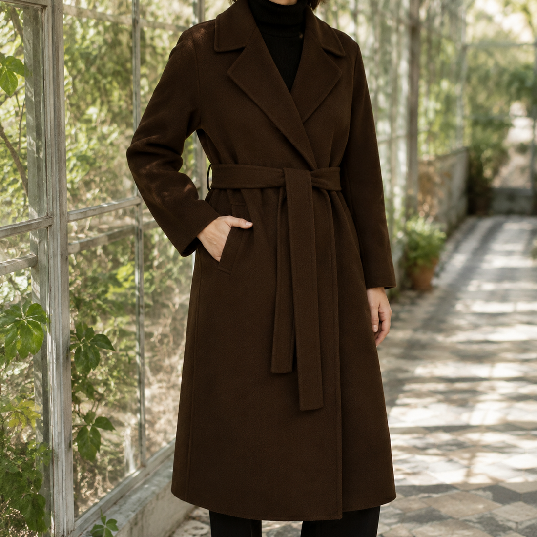 Meredith-Marie Belted Overcoat - Brown