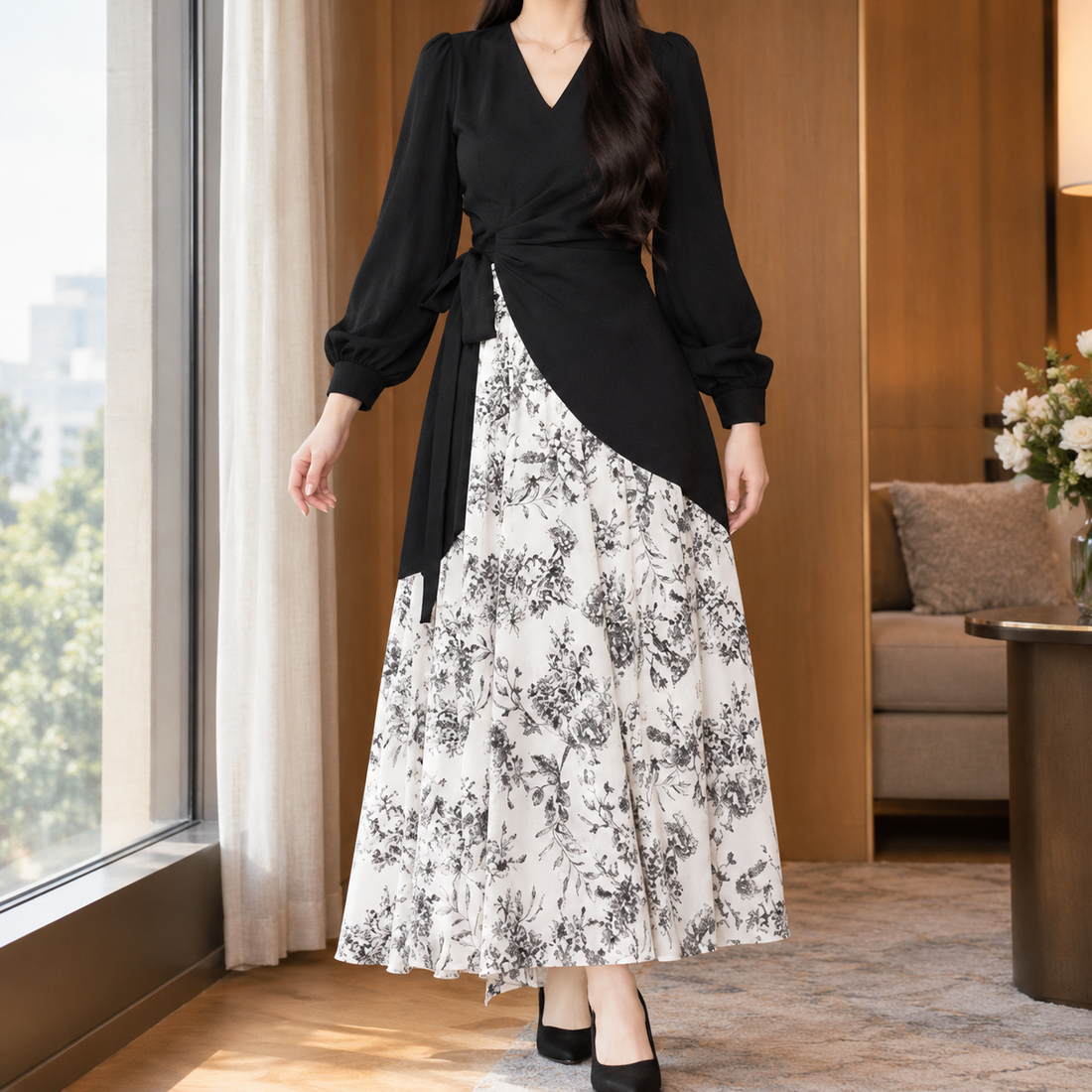 Nadia-Belle Asymmetric Dress - Floral
