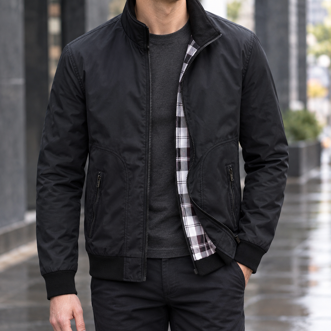 Oscar-York Stand Collar Jacket - Black