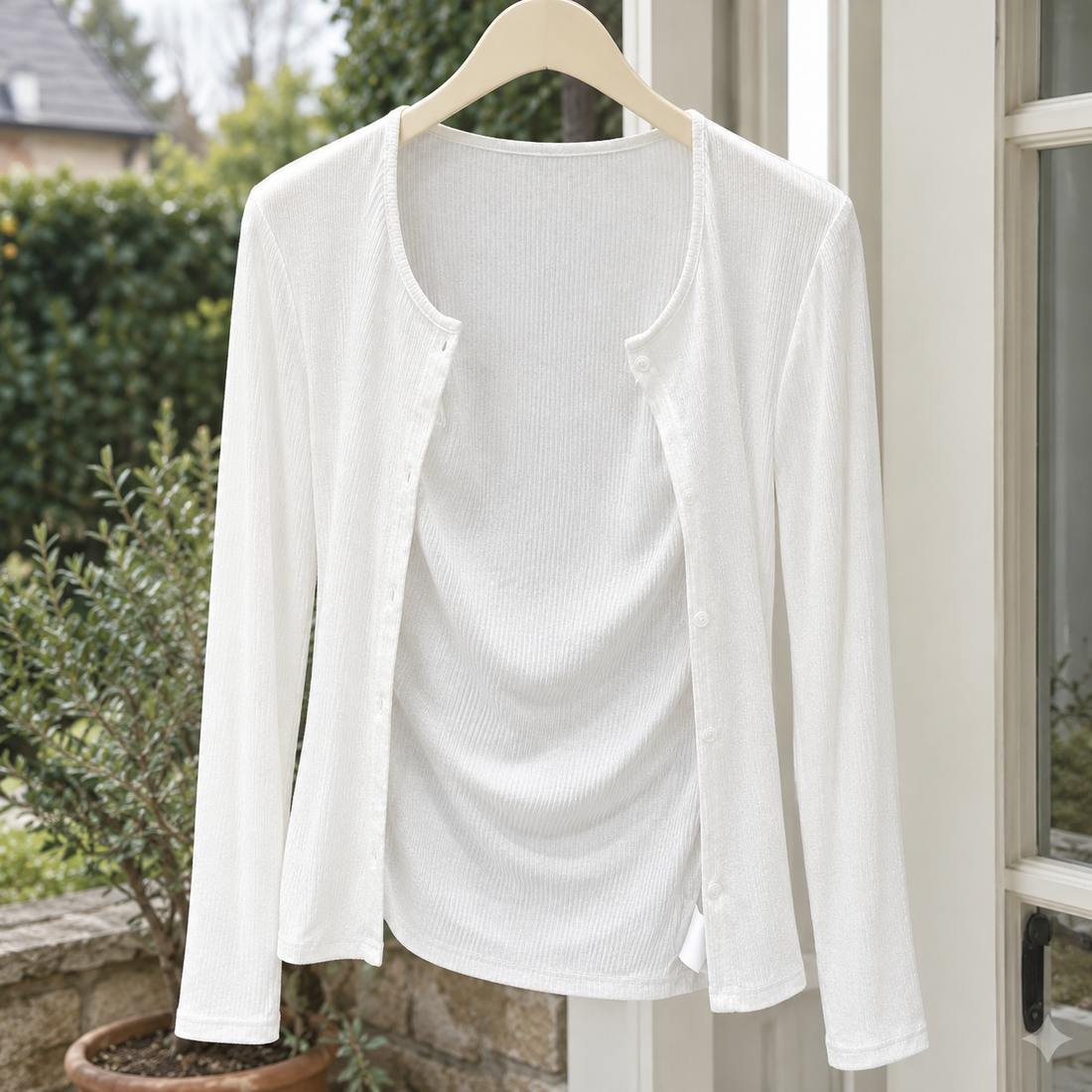 Eugenie-Marie Ribbed Cardigan - White